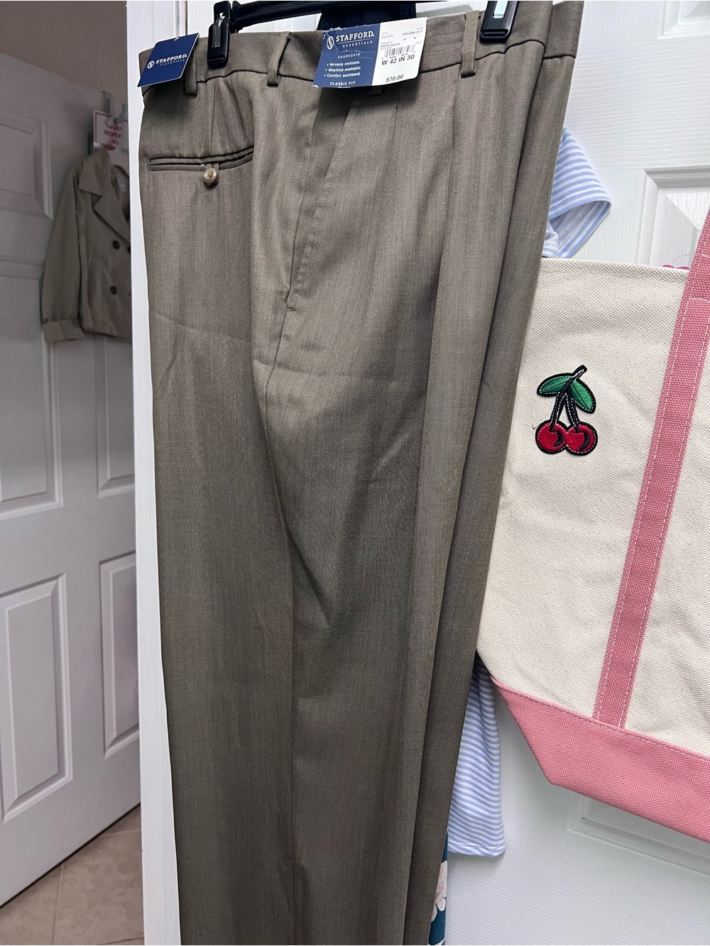 Stafford Men's Olive Green Dress Pants - Flat Front